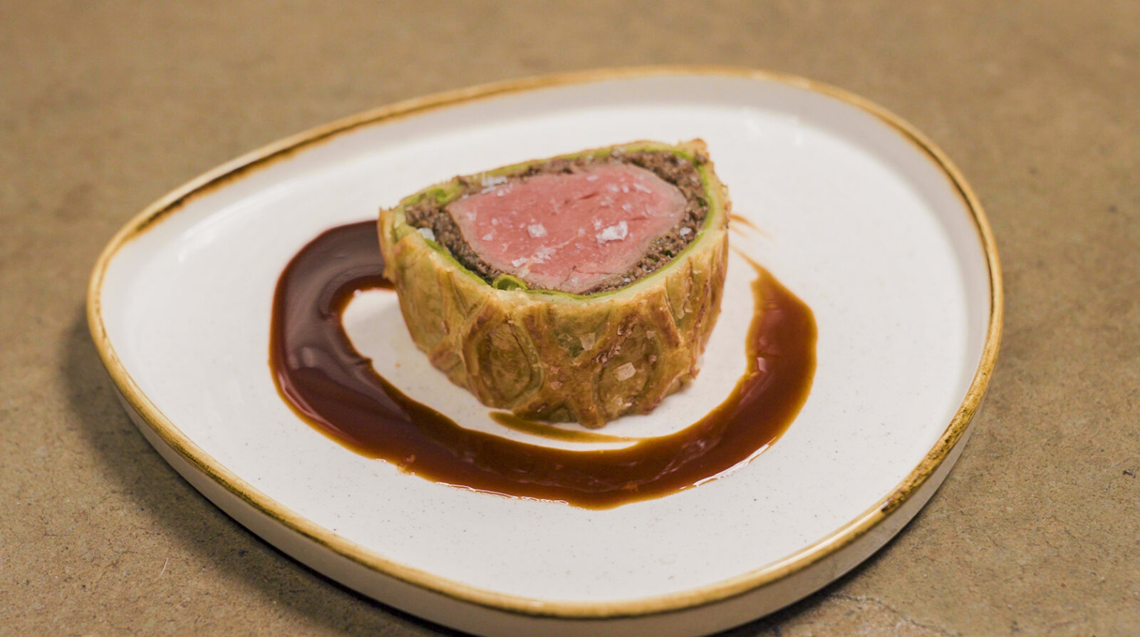 Beef Wellington plated